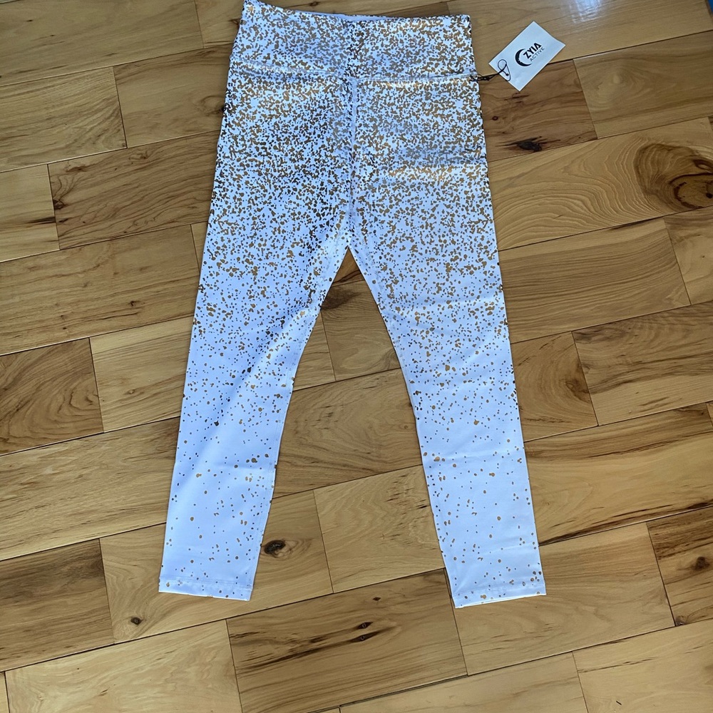 Zyia White Stay Gold Light n Tight leggings, 6-8 NWT